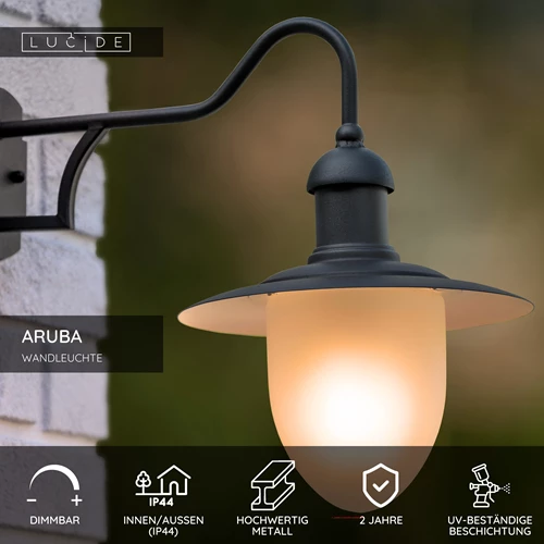 Lucide ARUBA - Wandleuchte Innen/Außen - Ø 25 cm - 1xE27 - IP44 - Schwarz - USP